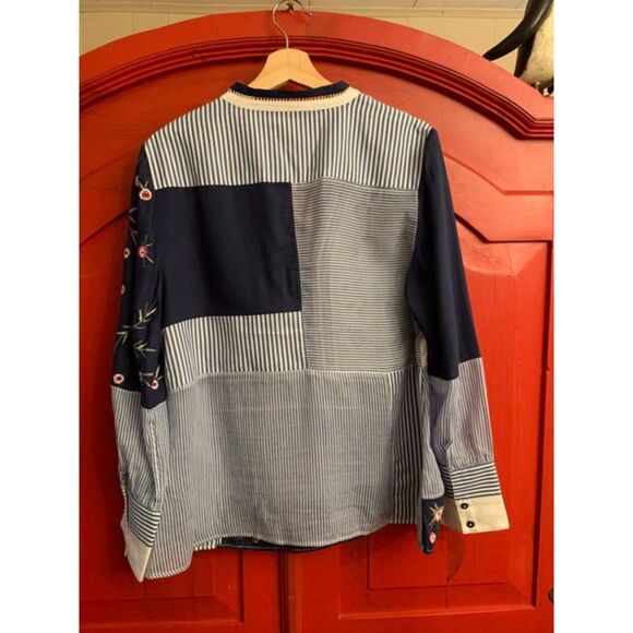 Chico's Size 2 Large 12 Patchwork Embroidery Top Blouse Shirt Floral Stripe EUC - Picture 3 of 5